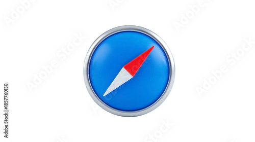 Free Download Blue compass icon with silver rim, red and white needle, isolated on transparent background, modern navigation symbol, 3D illustration, digital design, simple and clean style - GFXLoad