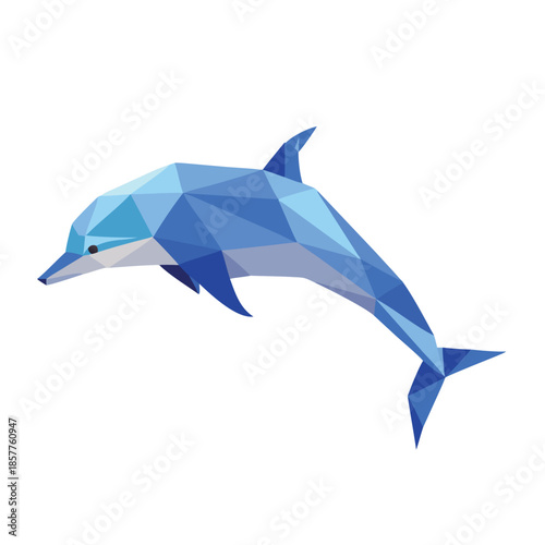 Low Poly Blue Dolphin Ocean Animal Vector Illustration