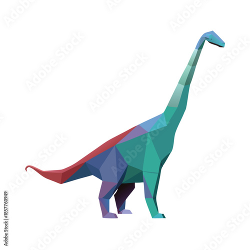 Low Poly Colorful Brachiosaurus Dinosaur Geometric Vector Illustration