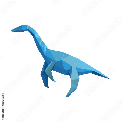 Low Poly Blue Plesiosaurus Aquatic Dinosaur Vector Illustration
