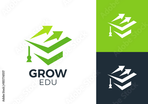 graduate hat and arrow logo design. finance education symbol vector graphic