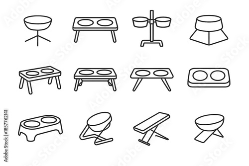 Plastic stand icon travel stainless feeder wooden pet bowl vector feeding double