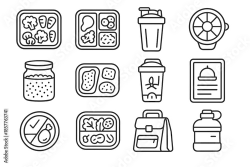 Slicer bag healthy prep snack icon vector meal board jug hydration food