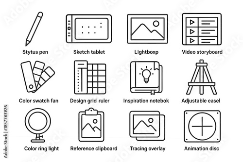 Video lightbox creative pen easel adjustable vector notebook from icon animation work