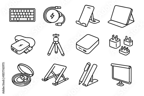 Cable tech foldable compact stand icon phone vector shade charger collapsible kit