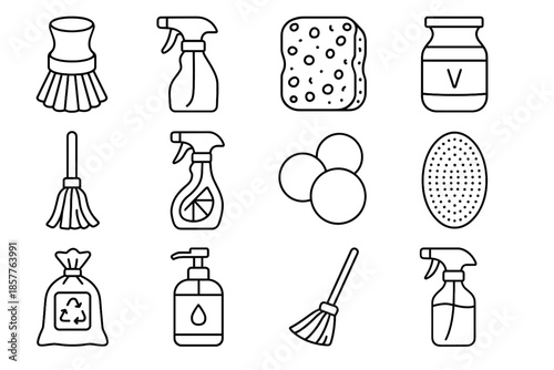 Wooden cleaner refillable cleaning scrubber jar vector vinegar cloth eco mop icon