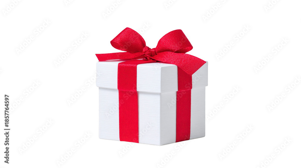 Obraz premium White gift box with red ribbon festive present surprise celebration isolated on transparency background perfect for holiday birthday or special occasion joyful and elegant