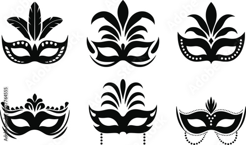 Carnival Masquerade Mask Silhouette Vector Collection