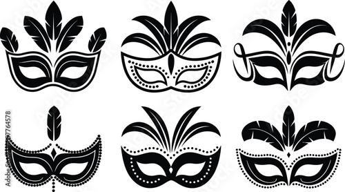 Carnival Masquerade Mask Silhouette Vector Collection