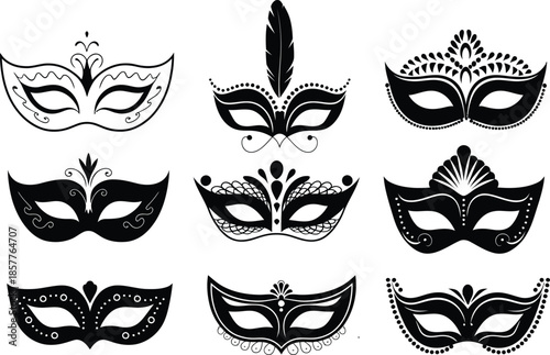 Carnival Masquerade Mask Silhouette Vector Collection