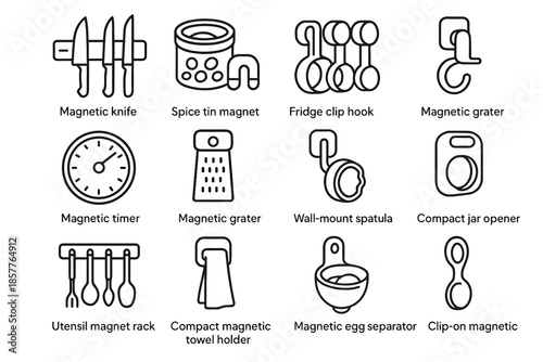 Jar knife cups magnet kitchen tools magnetic fridge compact utensil icon vector