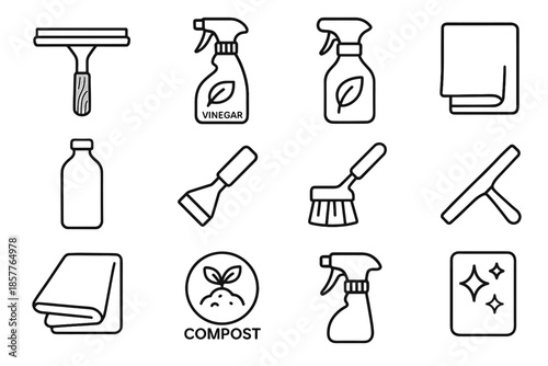 Spray vector tool eco wood bottle refillable window icon glass blade squeegee