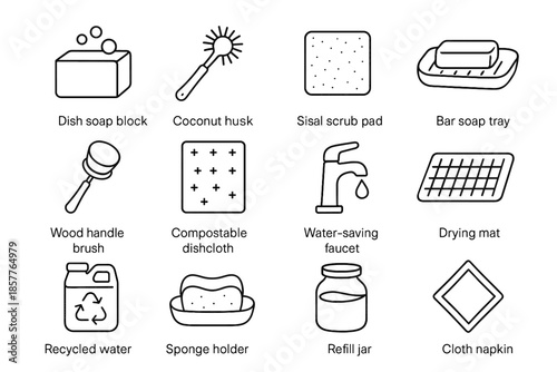 Drying friendly dishcloth bar brush sponge dishwashing icon pad vector eco recycled