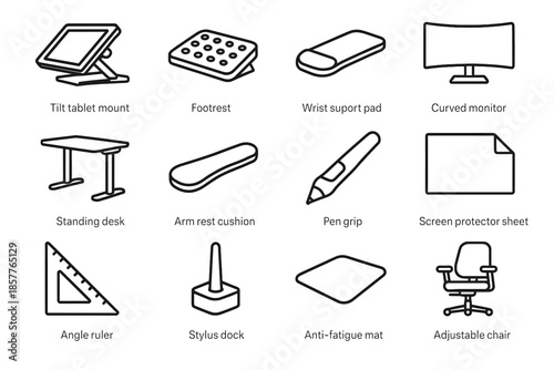 Icon protector wrist standing vector footrest rest ergonomic cushion sketching angle adjustable