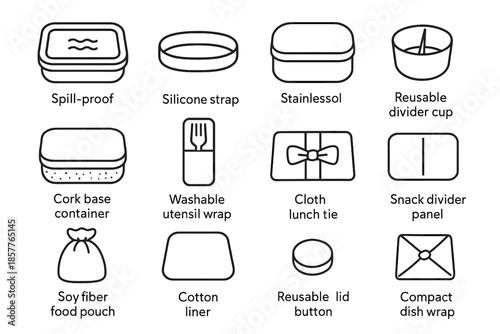 Icon lunch friendly cotton vector utensil base box eco wrap washable container