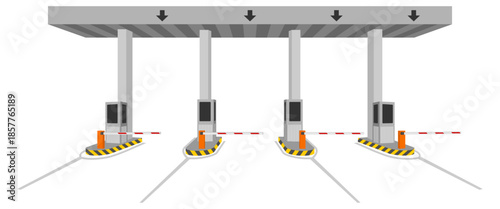 four toll booth in row vector illustration isolated on white background.