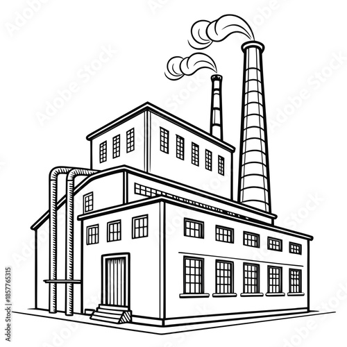Industrial factory with tall chimney