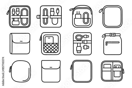 Icons portable case tech icon gadget pouch vector charger organizer strap device