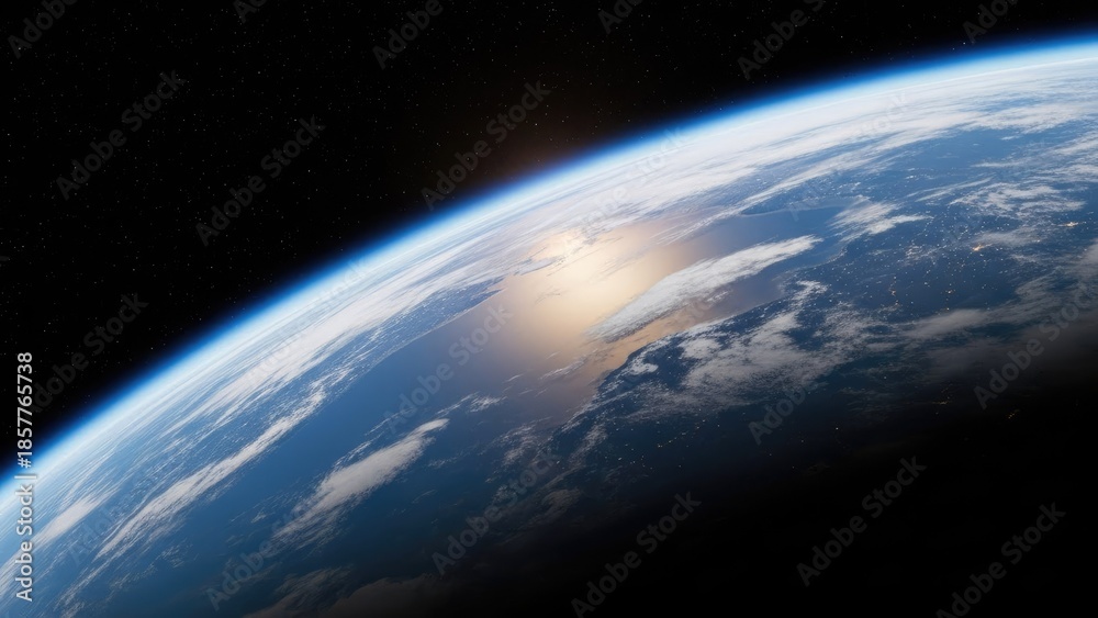 Fototapeta premium Stunning view of Earth from space with sunlight shining on atmosphere