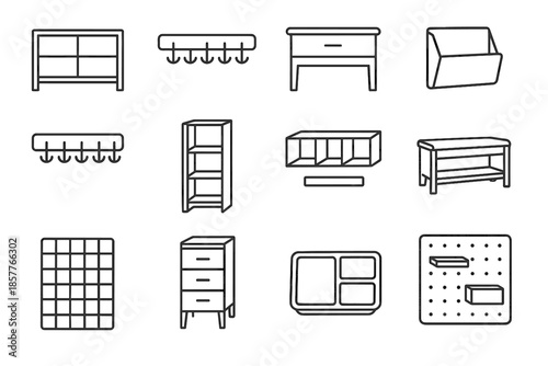 Key entryway icons icon mounted organizer storage rack hanging shelf bin vector