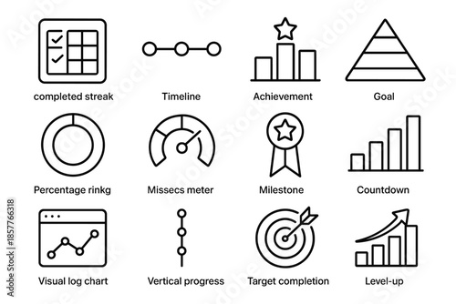 Tracker completed countdown pyramid vector icon tile milestone tracking progress chart icons