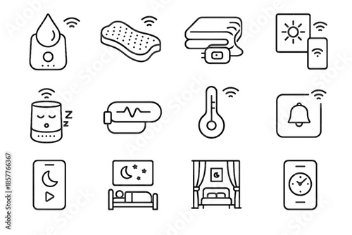 Monitor controller iconography connected panel vector breath icon room scene sleep alarm