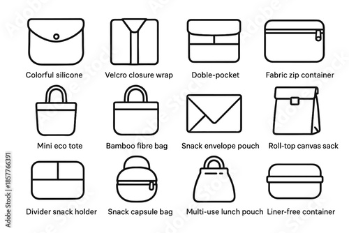 Mini colorful sack vector velcro snack icon canvas carriers container silicone sustainable