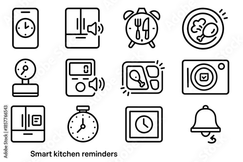 Kitchen clock icon prep icons fridge meal food timer vector smart