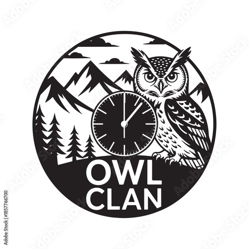 Owl Silhouette Mountain Forest Round Wall Clock