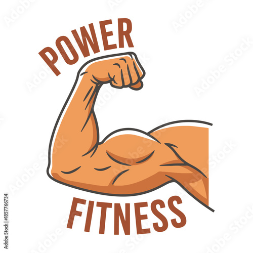 Orange muscular arm flexing with power fitness text muscle brown