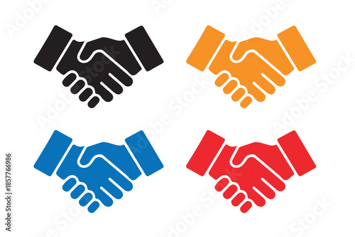 Multiple handshakes symbolizing partnership and cooperation in diverse colors