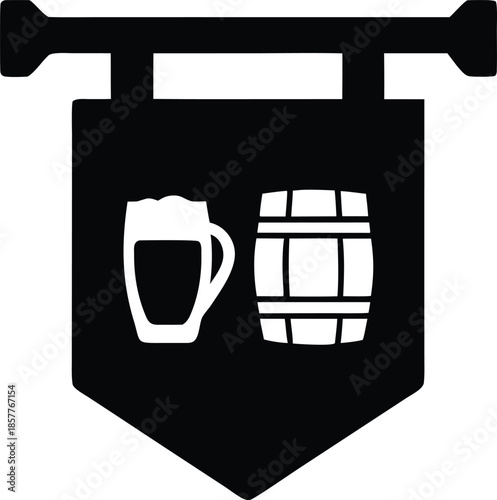 traditional pub label line art vector illustration on transparent background