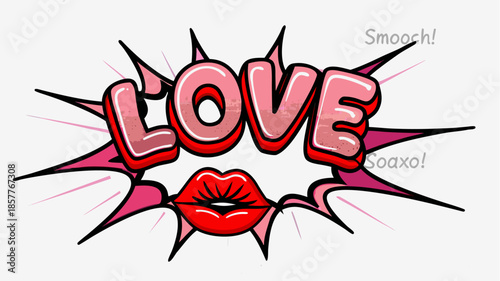 Vibrant comic love lips expression with smooch kiss