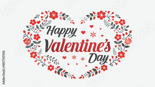 Happy Valentine's Day floral heart with flowers and text