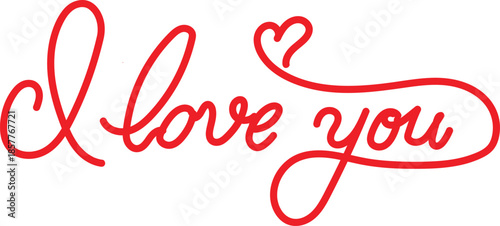 Red Love Words with Heart on White Background