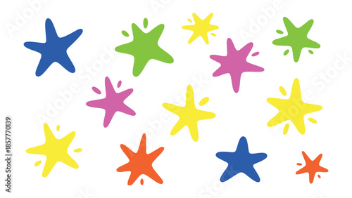 Twinkling Celestial Stars: A vibrant collection of hand-drawn stars, each radiating its own unique hue, dancing across the canvas, exuding a sense of whimsy and delight.