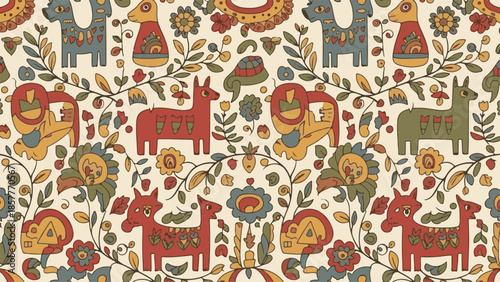 Vintage seamless textile pattern featuring hand drawn flowers and birds for elegant wallpaper fabric and traditional rug decoration vector illustration