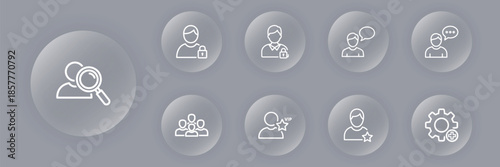 Vector illustration of diverse customer service representatives and support icons in circular