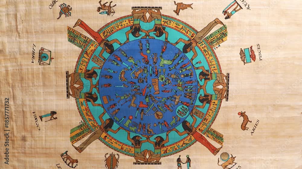 Ancient Egyptian Zodiac On Papyrus Dendera Temple Ceiling Replica Ancient Egyptian Zodiac On Papyrus Dendera Temple Ceiling Replica
