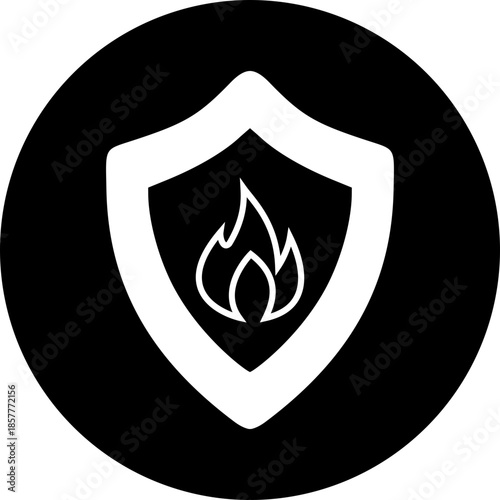 Fire Safety Shield Icon - Minimalist Symbol of Protection, Resistance, and Security for UI and Graphic Design