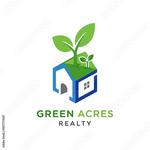 Green Acres Realty logo with house and plant growing