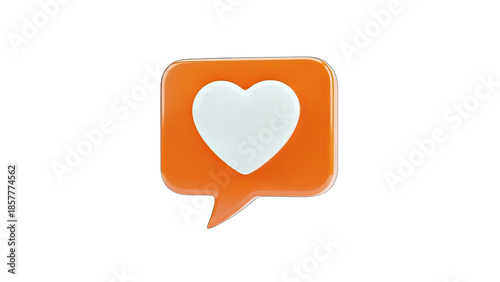 3D Orange Speech Bubble with White Heart Icon on transparent background