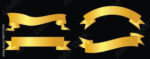 Gold ribbons set of different shapes.  Isolated vector illustration designs for branding and marketing.
