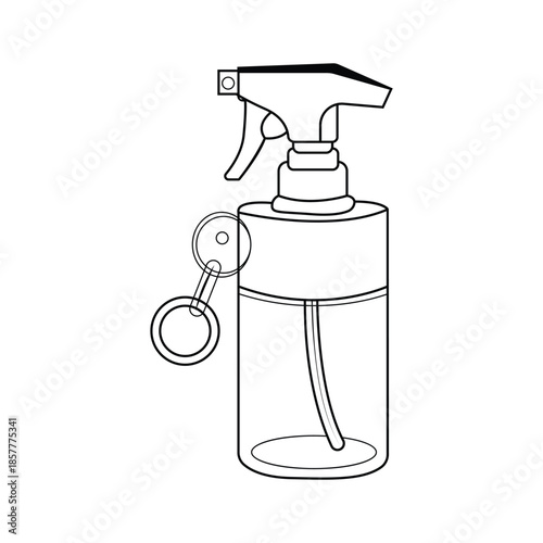 Minimal trigger spray bottle line icon. Simple outline illustration for cleaning, sanitizer, cosmetic packaging, UI icons, and hygiene concepts. Isolated on transparent background.