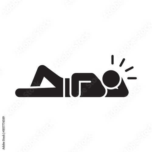 A minimalist black icon depicts a person sunbathing on a lounge chair with bright rays