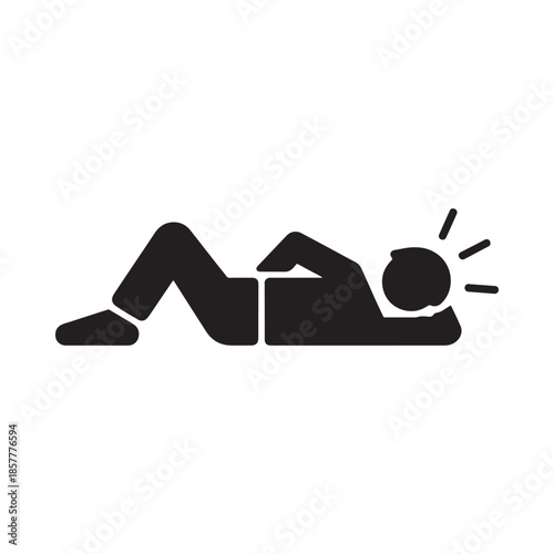 A simple black silhouette of a person relaxing and sunbathing enjoying a peaceful moment