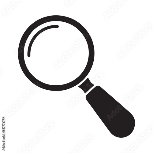 A simple black and white illustration of a magnifying glass symbolizing search and investigation