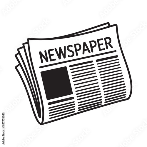 A simple black and white illustration depicting a folded newspaper with the word newspaper prominently displayed