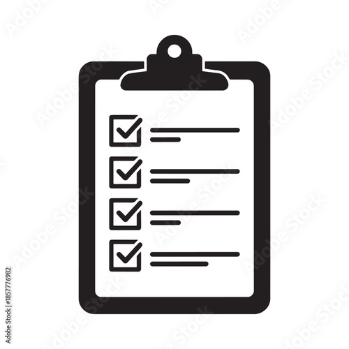 Photos A black and white illustration of a clipboard with several check boxes mostly ti