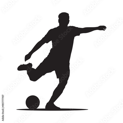 A dynamic silhouette of a man skillfully kicking a soccer ball with focused energy